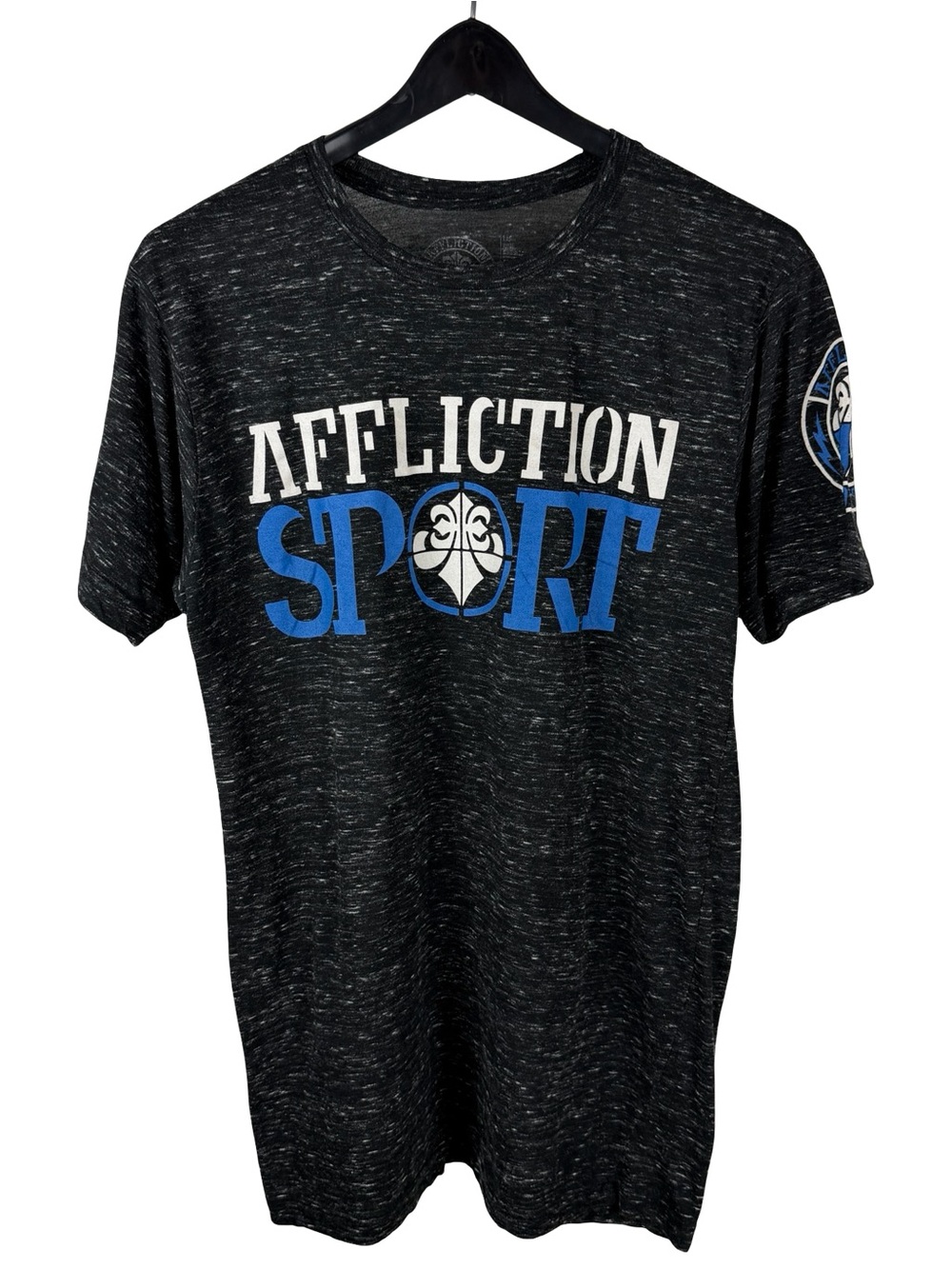 Mens Y2K Affliction Sports Lightweight Grunge Style Heathered Black Shirt Size L